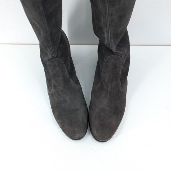 Stuart Weitzman Women 10 Tieland Boots Gray Suede OTK Almond Toe Block Heel Tie - Picture 4 of 9